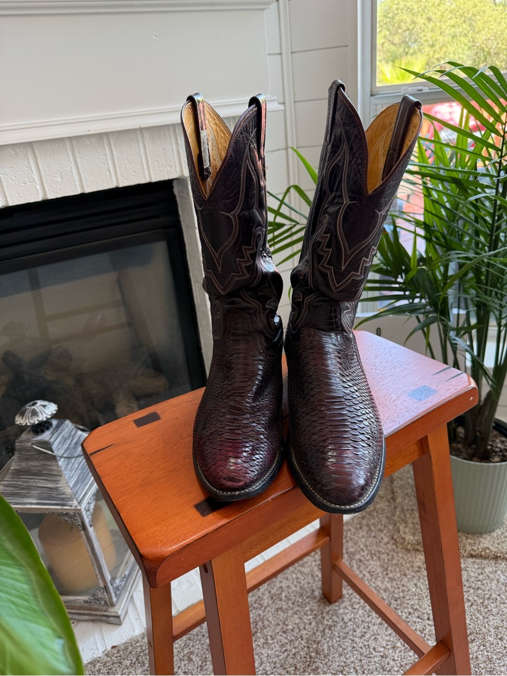 Men's Dark Brown Exotic Leather Vintage Western Boots
